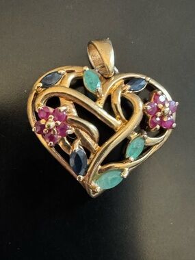 Gold Vermeil Sterling Heart Pendant Ruby Sapphire Emerald Gemstones Ross Simons